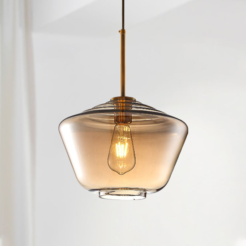 1 Light Dining Room Pendant Lamp Modern Amber Hanging Lamp with Triangle/Drum/Cone Glass Shade, 6.5"/9"/12" Wide Clearhalo 'Ceiling Lights' 'Glass shade' 'Glass' 'Modern Pendants' 'Modern' 'Pendant Lights' 'Pendants' Lighting' 513116