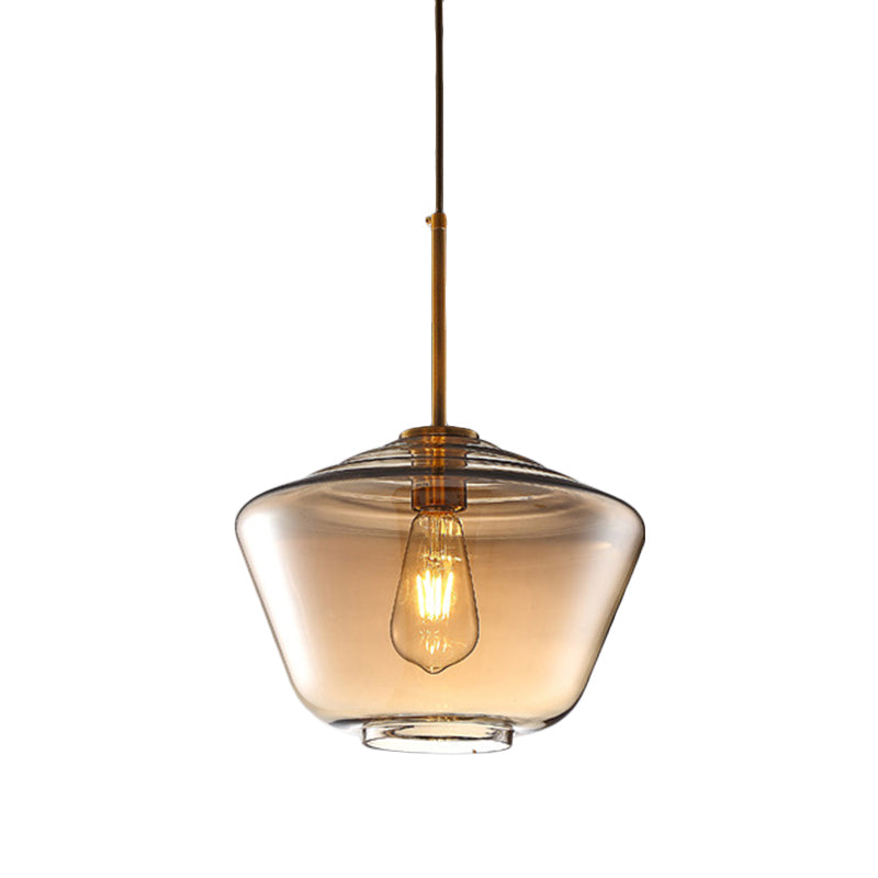 1 Light Dining Room Pendant Lamp Modern Amber Hanging Lamp with Triangle/Drum/Cone Glass Shade, 6.5"/9"/12" Wide Clearhalo 'Ceiling Lights' 'Glass shade' 'Glass' 'Modern Pendants' 'Modern' 'Pendant Lights' 'Pendants' Lighting' 513118