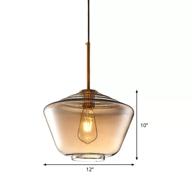 1 Light Dining Room Pendant Lamp Modern Amber Hanging Lamp with Triangle/Drum/Cone Glass Shade, 6.5"/9"/12" Wide Clearhalo 'Ceiling Lights' 'Glass shade' 'Glass' 'Modern Pendants' 'Modern' 'Pendant Lights' 'Pendants' Lighting' 513119