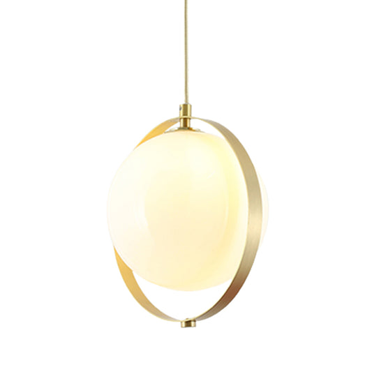 Globe White Glass Hanging Light Kit Modern 1 Light Pendant Lighting with Brass Ring Clearhalo 'Ceiling Lights' 'Glass shade' 'Glass' 'Modern Pendants' 'Modern' 'Pendant Lights' 'Pendants' Lighting' 513145