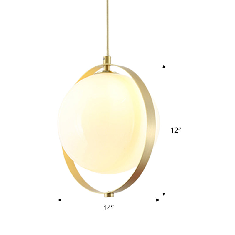 Globe White Glass Hanging Light Kit Modern 1 Light Pendant Lighting with Brass Ring Clearhalo 'Ceiling Lights' 'Glass shade' 'Glass' 'Modern Pendants' 'Modern' 'Pendant Lights' 'Pendants' Lighting' 513147