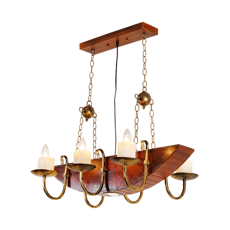 Antique Brass Candle Chandelier Lamp Rustic Metal 6-Light Living Room Hanging Light with Wooden Shelf Clearhalo 'Cast Iron' 'Ceiling Lights' 'Chandeliers' 'Industrial Chandeliers' 'Industrial' 'Metal' 'Middle Century Chandeliers' 'Rustic Chandeliers' 'Tiffany' Lighting' 513152