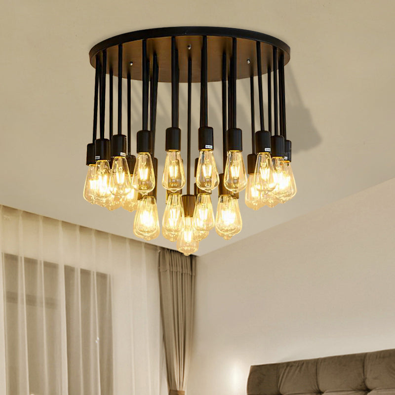 23/31 Lights Ceiling Light Fixture with Hanging Shade Clear Glass Nordic Living Room Semi Flush, 19.5"/23.5" Wide Black 23.5" Clearhalo 'Ceiling Lights' 'Close To Ceiling Lights' 'Close to ceiling' 'Semi-flushmount' Lighting' 513205