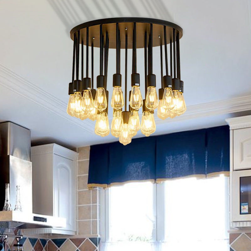 23/31 Lights Ceiling Light Fixture with Hanging Shade Clear Glass Nordic Living Room Semi Flush, 19.5"/23.5" Wide Black 19.5" Clearhalo 'Ceiling Lights' 'Close To Ceiling Lights' 'Close to ceiling' 'Semi-flushmount' Lighting' 513209