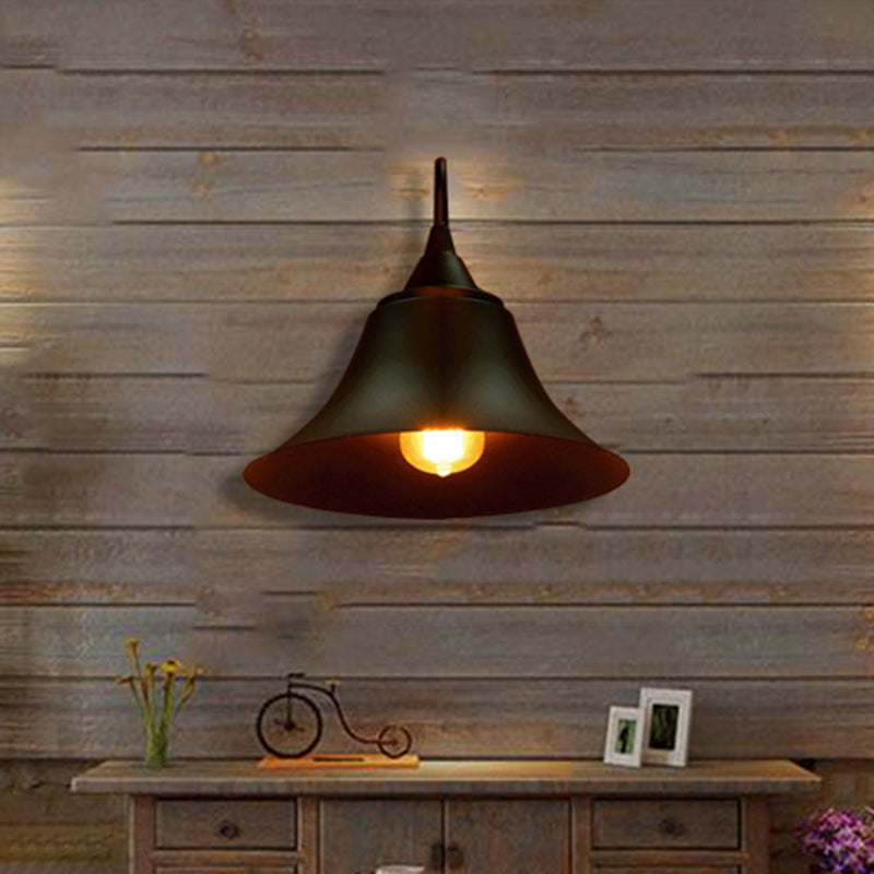 Cone Shade Metal Sconce Light Industrial Single Bulb Bedroom Wall Lighting Fixture in Black Clearhalo 'Art deco wall lights' 'Cast Iron' 'Glass' 'Industrial wall lights' 'Industrial' 'Middle century wall lights' 'Modern' 'Rustic wall lights' 'Tiffany' 'Traditional wall lights' 'Wall Lamps & Sconces' 'Wall Lights' Lighting' 513239