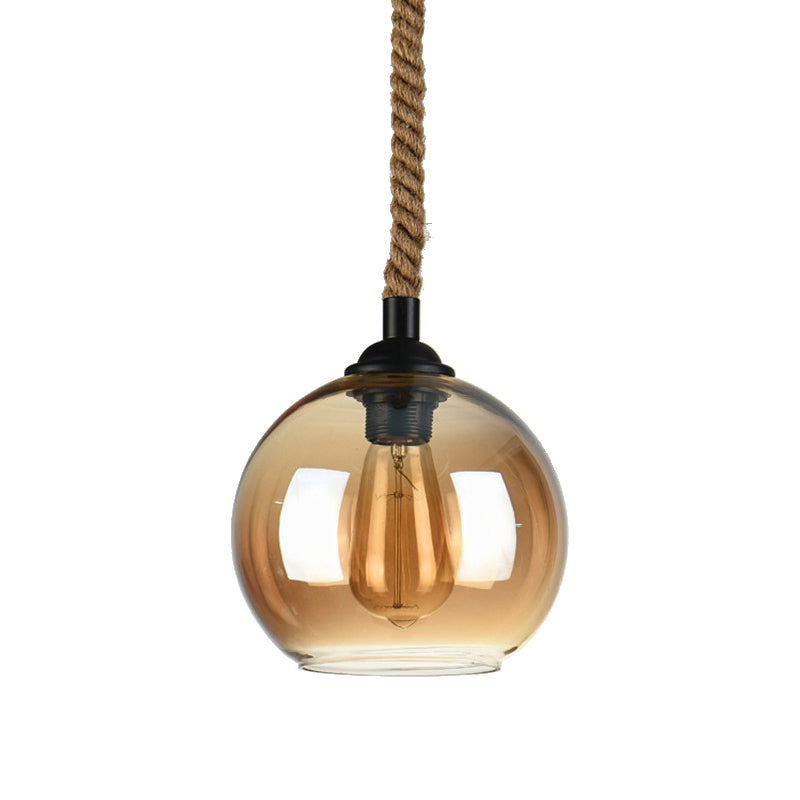 8"/10" Wide Globe Pendant Lighting Industrial 1 Light Clear/Amber Glass Hanging Lamp in Black Clearhalo 'Ceiling Lights' 'Glass shade' 'Glass' 'Modern Pendants' 'Modern' 'Pendant Lights' 'Pendants' Lighting' 513284