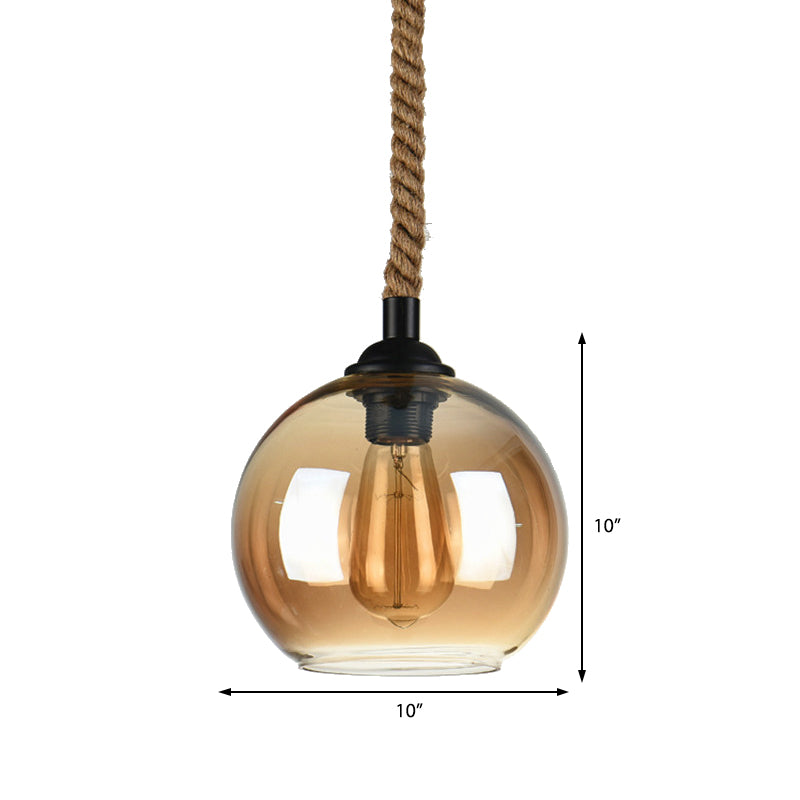 8"/10" Wide Globe Pendant Lighting Industrial 1 Light Clear/Amber Glass Hanging Lamp in Black Clearhalo 'Ceiling Lights' 'Glass shade' 'Glass' 'Modern Pendants' 'Modern' 'Pendant Lights' 'Pendants' Lighting' 513285