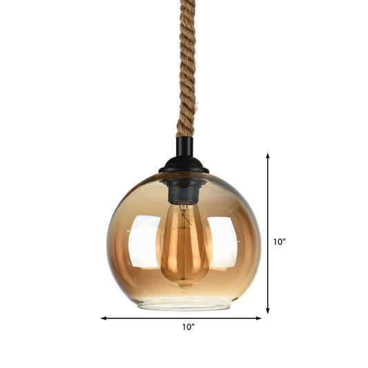 8"/10" Wide Globe Pendant Lighting Industrial 1 Light Clear/Amber Glass Hanging Lamp in Black Clearhalo 'Ceiling Lights' 'Glass shade' 'Glass' 'Modern Pendants' 'Modern' 'Pendant Lights' 'Pendants' Lighting' 513285