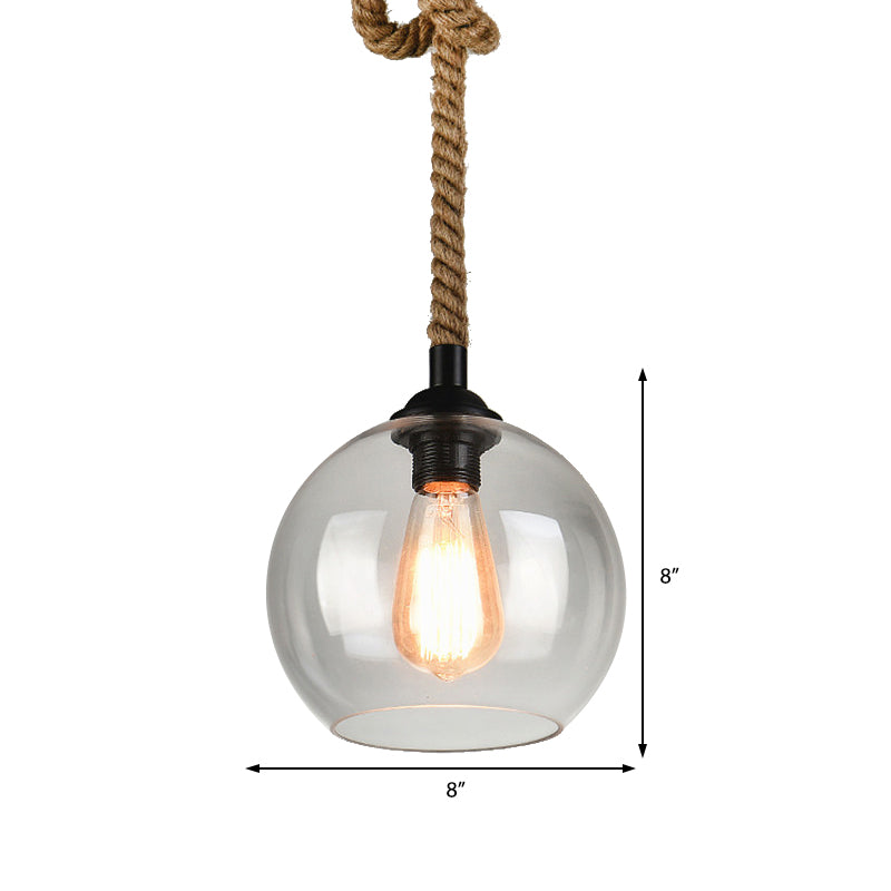 8"/10" Wide Globe Pendant Lighting Industrial 1 Light Clear/Amber Glass Hanging Lamp in Black Clearhalo 'Ceiling Lights' 'Glass shade' 'Glass' 'Modern Pendants' 'Modern' 'Pendant Lights' 'Pendants' Lighting' 513289