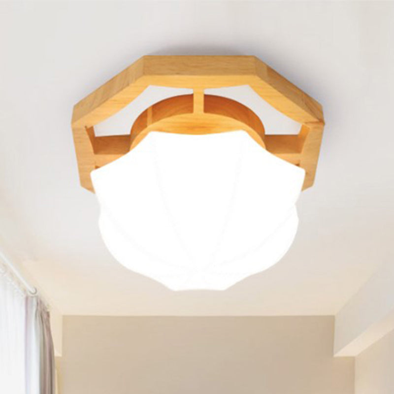 Umbrella Flush Mount Modernism Milk Glass Beige LED Flush Mount Lamp with Wood Canopy, 10"/13"/16.5" Wide Clearhalo 'Ceiling Lights' 'Close To Ceiling Lights' 'Close to ceiling' 'Flush mount' Lighting' 513393