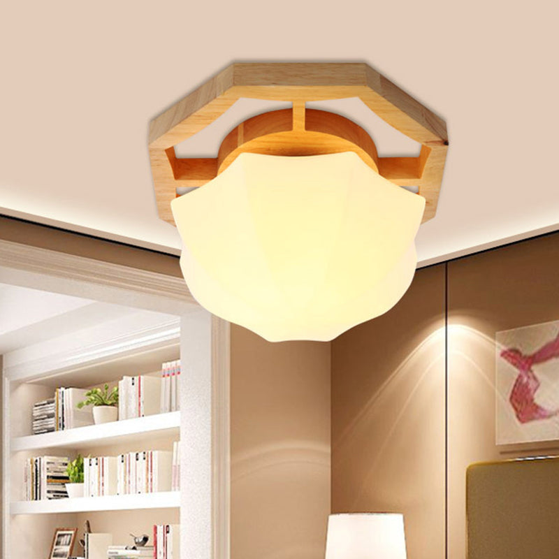 Umbrella Flush Mount Modernism Milk Glass Beige LED Flush Mount Lamp with Wood Canopy, 10"/13"/16.5" Wide Clearhalo 'Ceiling Lights' 'Close To Ceiling Lights' 'Close to ceiling' 'Flush mount' Lighting' 513394