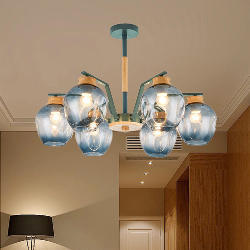 Modernism Starburst Chandelier Pendant Light Dimpled Blown Glass 6/8/10 Lights Hanging Ceiling Light in Grey/Green Clearhalo 'Ceiling Lights' 'Chandeliers' 'Glass shade' 'Glass' 'Modern Chandeliers' 'Modern' Lighting' 513425