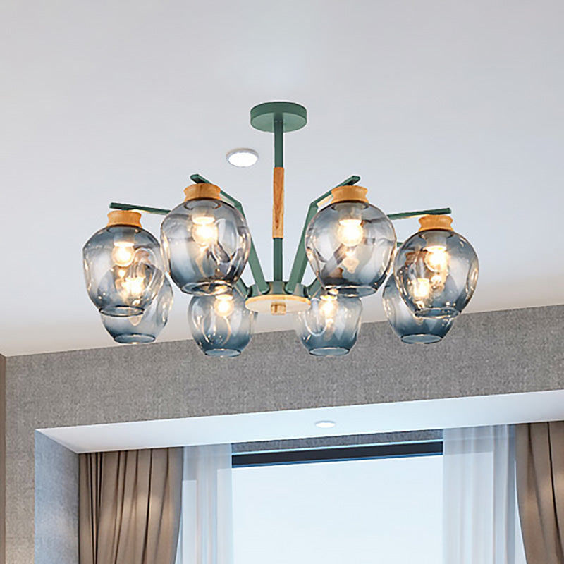 Modernism Starburst Chandelier Pendant Light Dimpled Blown Glass 6/8/10 Lights Hanging Ceiling Light in Grey/Green Clearhalo 'Ceiling Lights' 'Chandeliers' 'Glass shade' 'Glass' 'Modern Chandeliers' 'Modern' Lighting' 513426