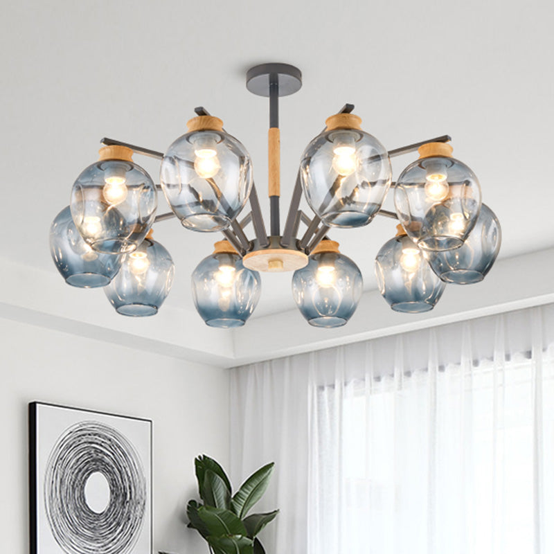 Modernism Starburst Chandelier Pendant Light Dimpled Blown Glass 6/8/10 Lights Hanging Ceiling Light in Grey/Green Clearhalo 'Ceiling Lights' 'Chandeliers' 'Glass shade' 'Glass' 'Modern Chandeliers' 'Modern' Lighting' 513427