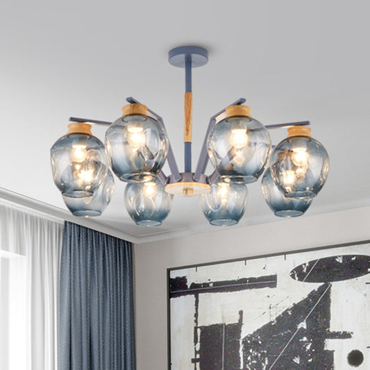 Modernism Starburst Chandelier Pendant Light Dimpled Blown Glass 6/8/10 Lights Hanging Ceiling Light in Grey/Green Clearhalo 'Ceiling Lights' 'Chandeliers' 'Glass shade' 'Glass' 'Modern Chandeliers' 'Modern' Lighting' 513429