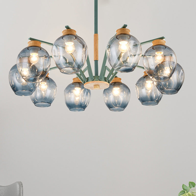 Modernism Starburst Chandelier Pendant Light Dimpled Blown Glass 6/8/10 Lights Hanging Ceiling Light in Grey/Green Clearhalo 'Ceiling Lights' 'Chandeliers' 'Glass shade' 'Glass' 'Modern Chandeliers' 'Modern' Lighting' 513431