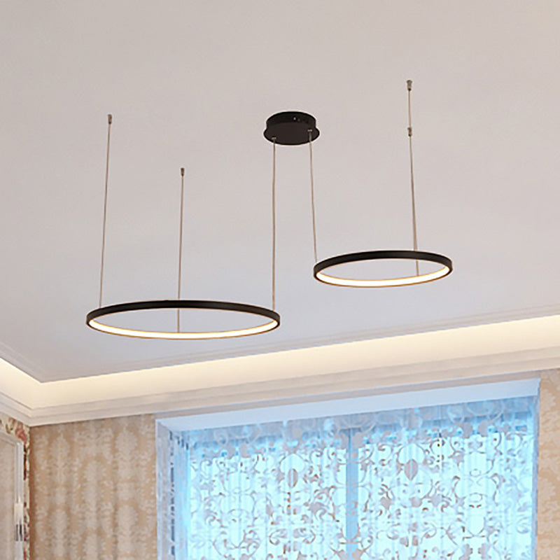 Black Circular Chandelier Light Fixture Minimalist Acrylic 1/2/3 Lights Pendant Light Fixture in White/Warm Light Clearhalo 'Ceiling Lights' 'Chandeliers' 'Modern Chandeliers' 'Modern' Lighting' 513442