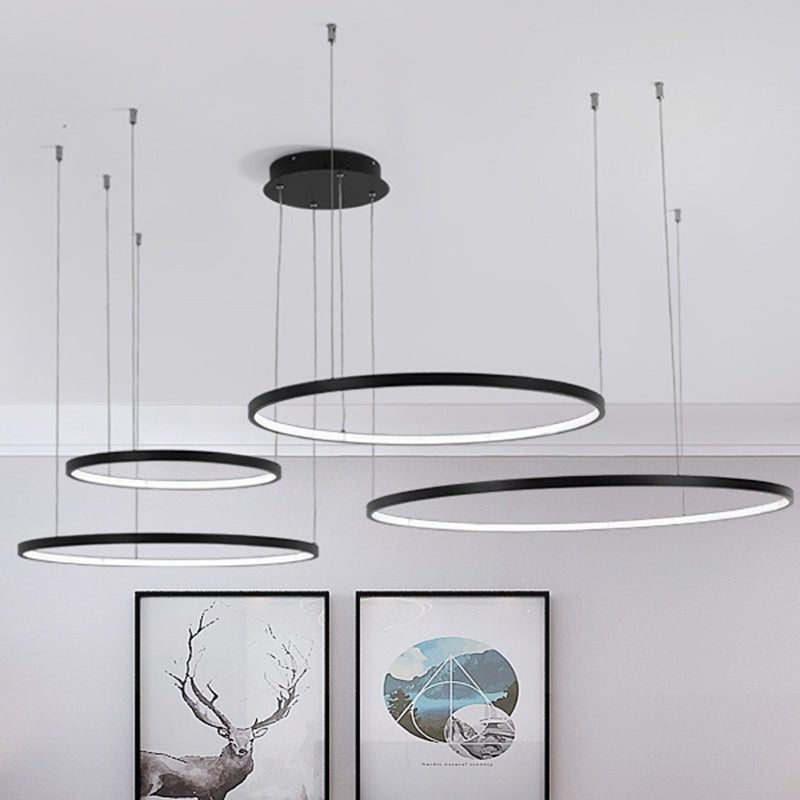 Black Circular Chandelier Light Fixture Minimalist Acrylic 1/2/3 Lights Pendant Light Fixture in White/Warm Light Clearhalo 'Ceiling Lights' 'Chandeliers' 'Modern Chandeliers' 'Modern' Lighting' 513444