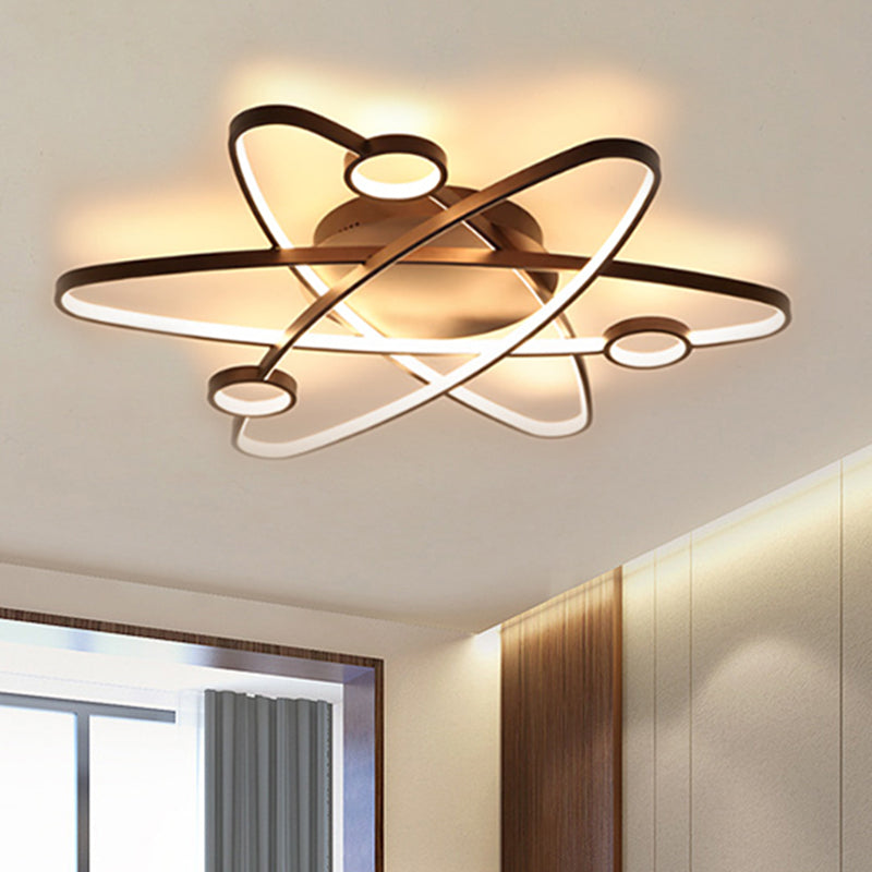 Oval Flush Lighting Modern Acrylic White/Coffee Led Contemporary Flush Ceiling Lamp Fixture in White/Warm Light, 23.5"/31.5"/39" Wide Clearhalo 'Ceiling Lights' 'Close To Ceiling Lights' 'Close to ceiling' 'Flush mount' Lighting' 513501