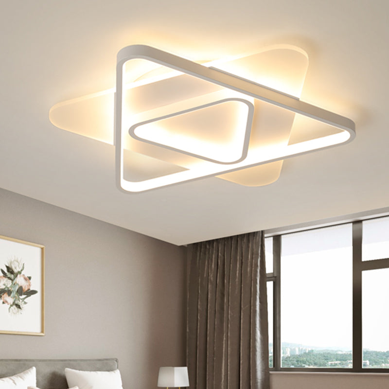 White Triangle Flush Lighting Modern 17"/21"/25" Wide Led Acrylic Flush Mount Ceiling Lamp Fixture in White/Warm Light Clearhalo 'Ceiling Lights' 'Close To Ceiling Lights' 'Close to ceiling' 'Flush mount' Lighting' 513516