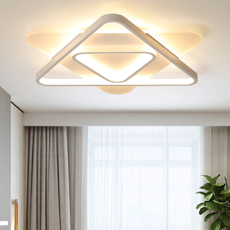 White Triangle Flush Lighting Modern 17"/21"/25" Wide Led Acrylic Flush Mount Ceiling Lamp Fixture in White/Warm Light Clearhalo 'Ceiling Lights' 'Close To Ceiling Lights' 'Close to ceiling' 'Flush mount' Lighting' 513517