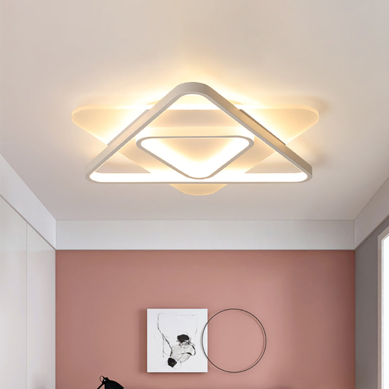 White Triangle Flush Lighting Modern 17"/21"/25" Wide Led Acrylic Flush Mount Ceiling Lamp Fixture in White/Warm Light Clearhalo 'Ceiling Lights' 'Close To Ceiling Lights' 'Close to ceiling' 'Flush mount' Lighting' 513519