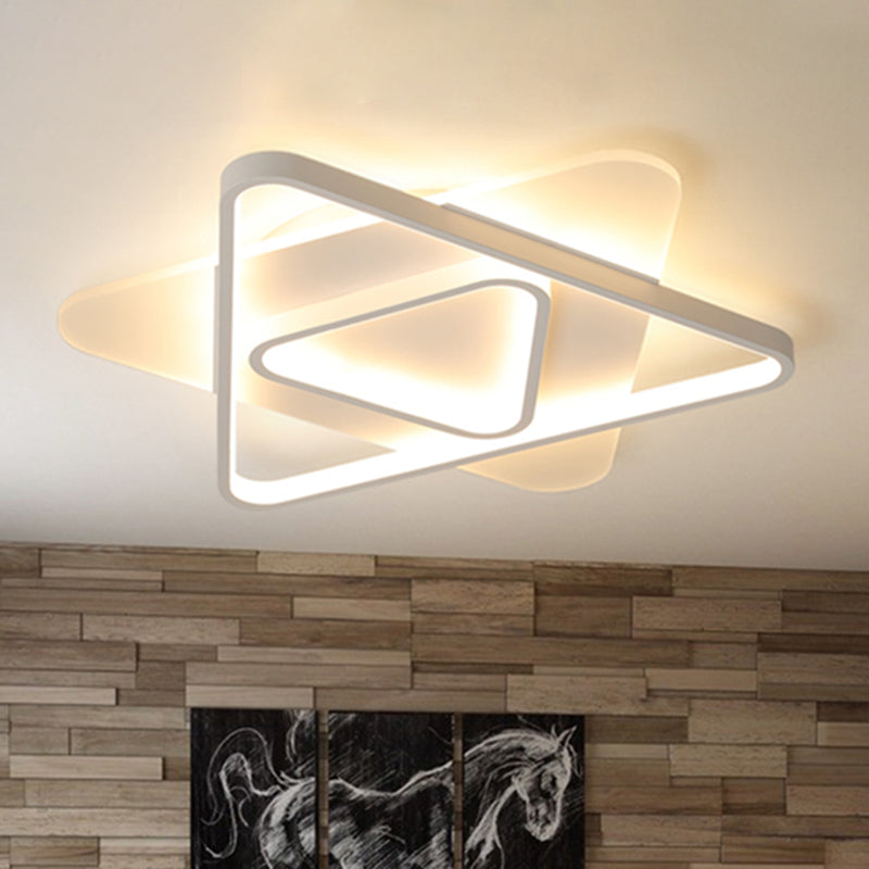 White Triangle Flush Lighting Modern 17"/21"/25" Wide Led Acrylic Flush Mount Ceiling Lamp Fixture in White/Warm Light Clearhalo 'Ceiling Lights' 'Close To Ceiling Lights' 'Close to ceiling' 'Flush mount' Lighting' 513520