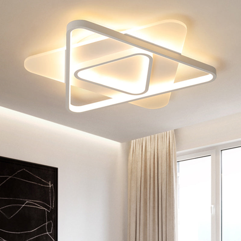 White Triangle Flush Lighting Modern 17"/21"/25" Wide Led Acrylic Flush Mount Ceiling Lamp Fixture in White/Warm Light Clearhalo 'Ceiling Lights' 'Close To Ceiling Lights' 'Close to ceiling' 'Flush mount' Lighting' 513521