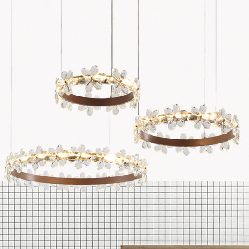 Garland Shape Crystal Chandelier Light Contemporary 2/3 Lights Coffee Led Hanging Pendant Lamp in White/Warm Light Clearhalo 'Ceiling Lights' 'Chandeliers' 'Modern Chandeliers' 'Modern' Lighting' 513528