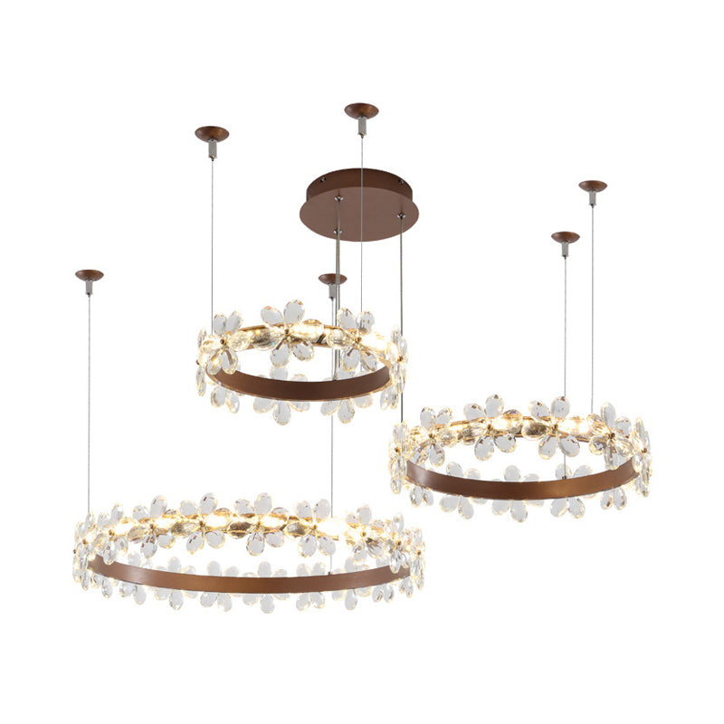 Garland Shape Crystal Chandelier Light Contemporary 2/3 Lights Coffee Led Hanging Pendant Lamp in White/Warm Light Clearhalo 'Ceiling Lights' 'Chandeliers' 'Modern Chandeliers' 'Modern' Lighting' 513529