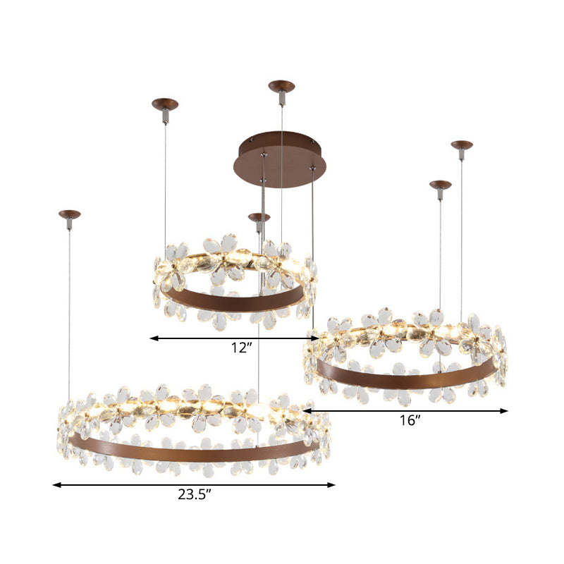 Garland Shape Crystal Chandelier Light Contemporary 2/3 Lights Coffee Led Hanging Pendant Lamp in White/Warm Light Clearhalo 'Ceiling Lights' 'Chandeliers' 'Modern Chandeliers' 'Modern' Lighting' 513530