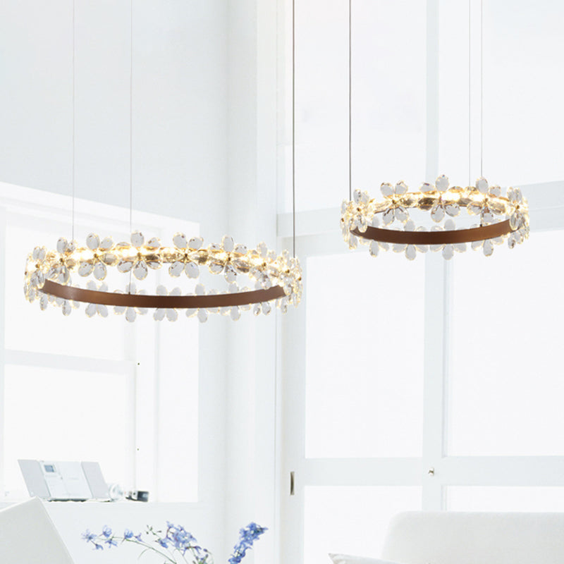 Garland Shape Crystal Chandelier Light Contemporary 2/3 Lights Coffee Led Hanging Pendant Lamp in White/Warm Light Clearhalo 'Ceiling Lights' 'Chandeliers' 'Modern Chandeliers' 'Modern' Lighting' 513532