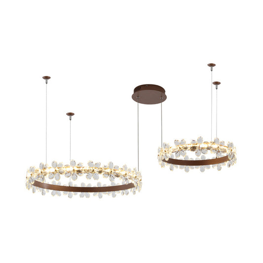 Garland Shape Crystal Chandelier Light Contemporary 2/3 Lights Coffee Led Hanging Pendant Lamp in White/Warm Light Clearhalo 'Ceiling Lights' 'Chandeliers' 'Modern Chandeliers' 'Modern' Lighting' 513533
