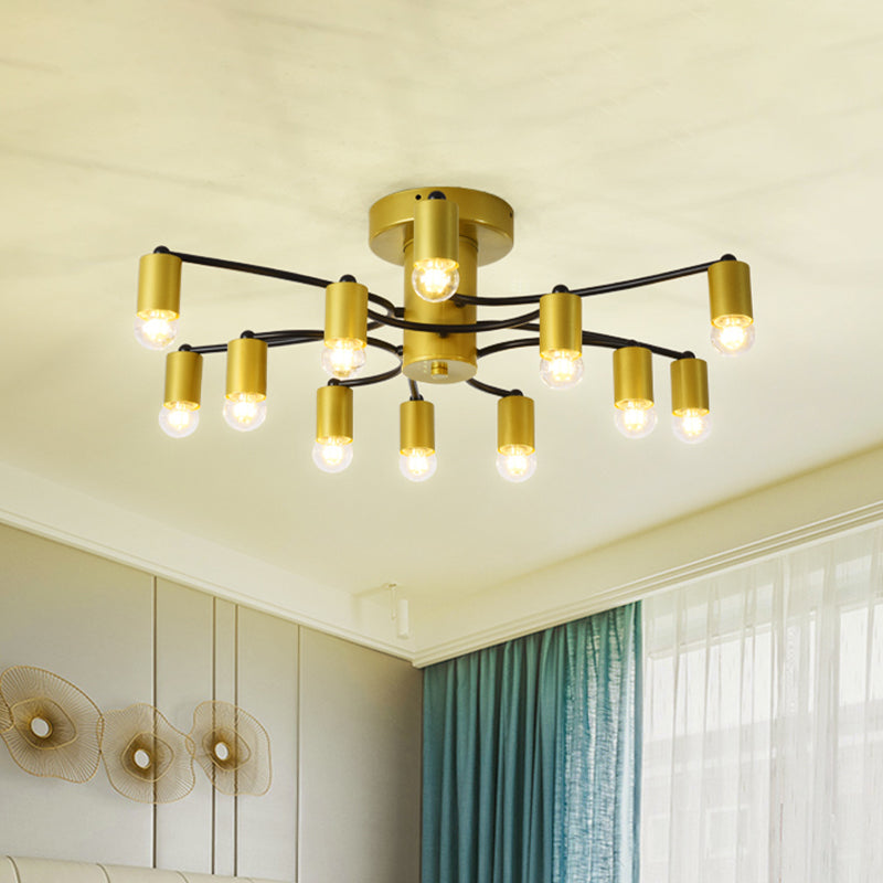 Sputnik Living Room Semi Flush Mount Modern Metal 12/16 Lights Semi Flush Ceiling Lamp in Gold/Black Clearhalo 'Ceiling Lights' 'Close To Ceiling Lights' 'Close to ceiling' 'Semi-flushmount' Lighting' 513562