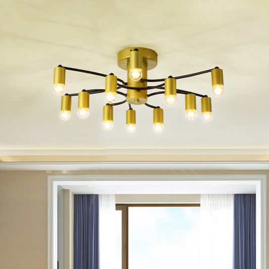 Sputnik Living Room Semi Flush Mount Modern Metal 12/16 Lights Semi Flush Ceiling Lamp in Gold/Black Clearhalo 'Ceiling Lights' 'Close To Ceiling Lights' 'Close to ceiling' 'Semi-flushmount' Lighting' 513563