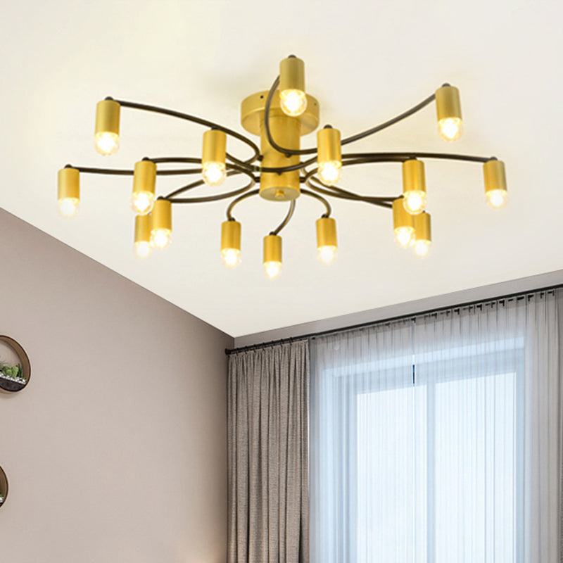 Sputnik Living Room Semi Flush Mount Modern Metal 12/16 Lights Semi Flush Ceiling Lamp in Gold/Black 16 Gold Clearhalo 'Ceiling Lights' 'Close To Ceiling Lights' 'Close to ceiling' 'Semi-flushmount' Lighting' 513564