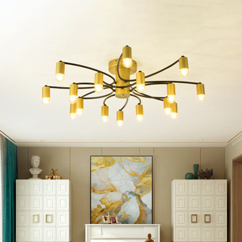 Sputnik Living Room Semi Flush Mount Modern Metal 12/16 Lights Semi Flush Ceiling Lamp in Gold/Black Clearhalo 'Ceiling Lights' 'Close To Ceiling Lights' 'Close to ceiling' 'Semi-flushmount' Lighting' 513565