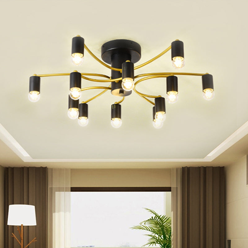 Sputnik Living Room Semi Flush Mount Modern Metal 12/16 Lights Semi Flush Ceiling Lamp in Gold/Black Clearhalo 'Ceiling Lights' 'Close To Ceiling Lights' 'Close to ceiling' 'Semi-flushmount' Lighting' 513566