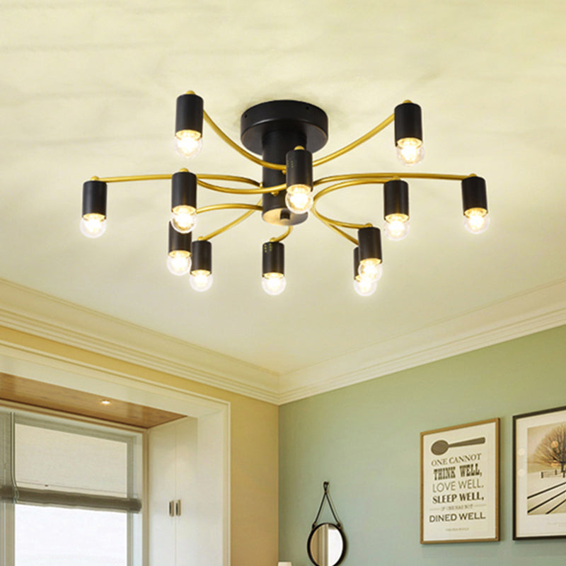 Sputnik Living Room Semi Flush Mount Modern Metal 12/16 Lights Semi Flush Ceiling Lamp in Gold/Black Clearhalo 'Ceiling Lights' 'Close To Ceiling Lights' 'Close to ceiling' 'Semi-flushmount' Lighting' 513567