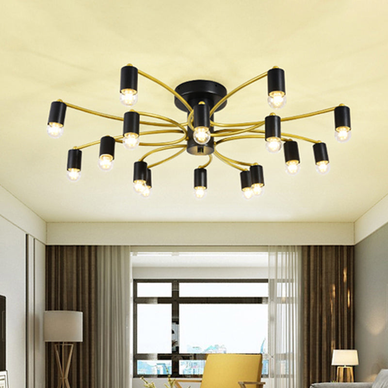 Sputnik Living Room Semi Flush Mount Modern Metal 12/16 Lights Semi Flush Ceiling Lamp in Gold/Black Clearhalo 'Ceiling Lights' 'Close To Ceiling Lights' 'Close to ceiling' 'Semi-flushmount' Lighting' 513568