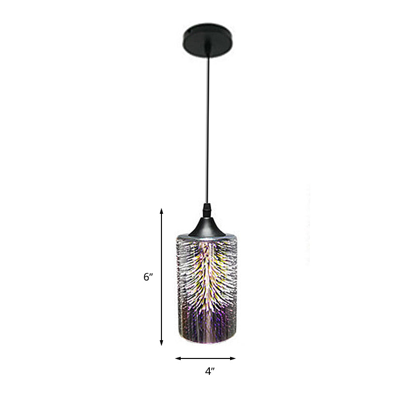 3D Colorful Glass Cylinder Pendant Ceiling Light Modern 1 Head Black Hanging Lamp Kit Clearhalo 'Ceiling Lights' 'Glass shade' 'Glass' 'Modern Pendants' 'Modern' 'Pendant Lights' 'Pendants' Lighting' 513627