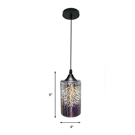 3D Colorful Glass Cylinder Pendant Ceiling Light Modern 1 Head Black Hanging Lamp Kit Clearhalo 'Ceiling Lights' 'Glass shade' 'Glass' 'Modern Pendants' 'Modern' 'Pendant Lights' 'Pendants' Lighting' 513627