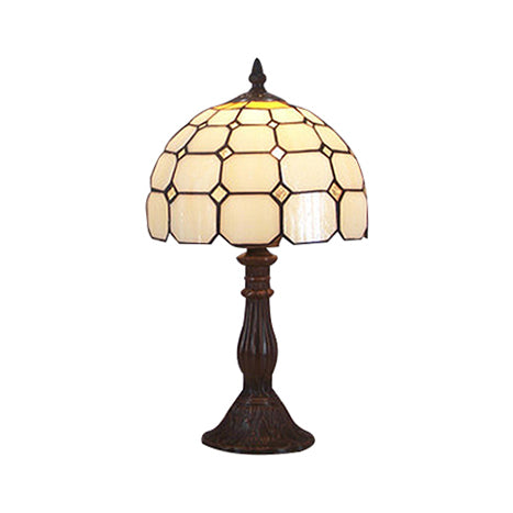 12"/8" Wide Lattice Bowl Office Desk Light with Bead Glass Single Light Tiffany Desk Lamp in White for Hotel Clearhalo 'Lamps' 'Table Lamps' Lighting' 51753