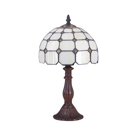 12"/8" Wide Lattice Bowl Office Desk Light with Bead Glass Single Light Tiffany Desk Lamp in White for Hotel Clearhalo 'Lamps' 'Table Lamps' Lighting' 51754