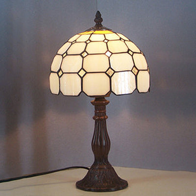 12"/8" Wide Lattice Bowl Office Desk Light with Bead Glass Single Light Tiffany Desk Lamp in White for Hotel White 12" Clearhalo 'Lamps' 'Table Lamps' Lighting' 51755