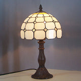 12"/8" Wide Lattice Bowl Office Desk Light with Bead Glass Single Light Tiffany Desk Lamp in White for Hotel White 12" Clearhalo 'Lamps' 'Table Lamps' Lighting' 51755