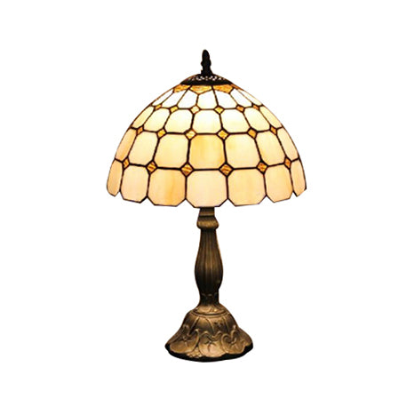 12"/8" Wide Lattice Bowl Office Desk Light with Bead Glass Single Light Tiffany Desk Lamp in White for Hotel Clearhalo 'Lamps' 'Table Lamps' Lighting' 51756