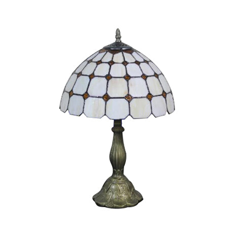 12"/8" Wide Lattice Bowl Office Desk Light with Bead Glass Single Light Tiffany Desk Lamp in White for Hotel Clearhalo 'Lamps' 'Table Lamps' Lighting' 51757