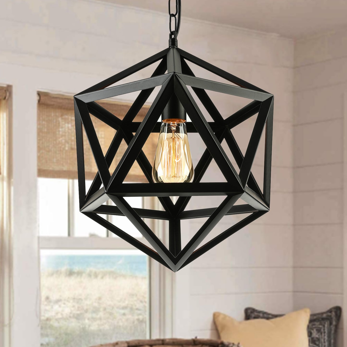 14"/18" Dia Geometric Metal Pendant Lighting Fixture Industrial 1 Bulb Dining Room Ceiling Light in Black/Rust Black Clearhalo 'Art Deco Pendants' 'Black' 'Cast Iron' 'Ceiling Lights' 'Ceramic' 'Crystal' 'Industrial Pendants' 'Industrial' 'Metal' 'Middle Century Pendants' 'Pendant Lights' 'Pendants' 'Rustic Pendants' 'Tiffany' Lighting' 5179