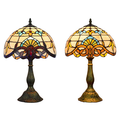 Victorian Tiffany Desk Light Domed Shade 1 Head Stained Glass Reading Light in Gold/Brown for Bedroom Clearhalo 'Lamps' 'Table Lamps' Lighting' 51811